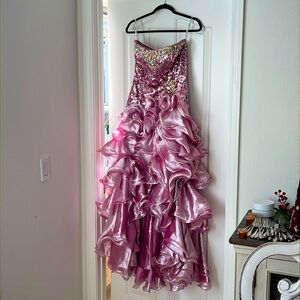 Tiffany Pink High-Low Sequined Gown